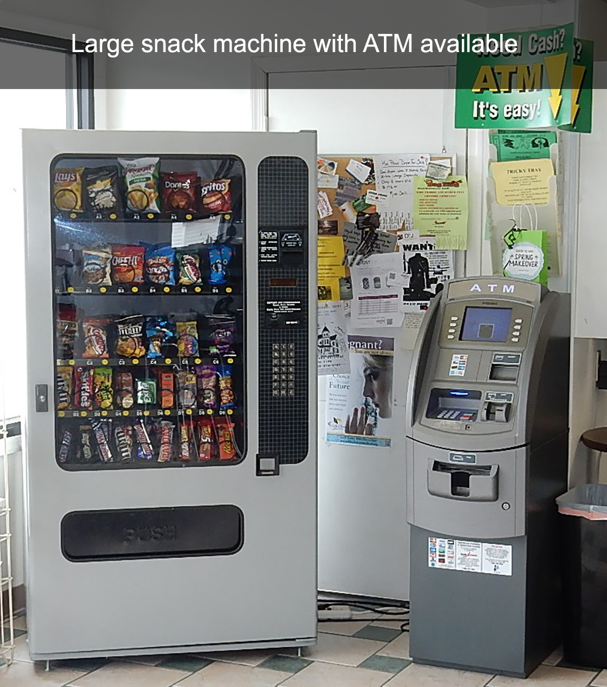 Large snack machine with ATM available